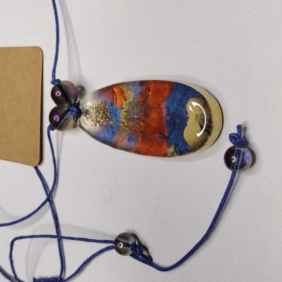 Large Gold Sparkle Reversible Teardrop Necklace with Adjustable length Blue cord - Picture 5 of 5